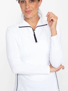NWOT Kinona White Golf Pullover Long-Sleeve Quarter-Zip Top Black Trim